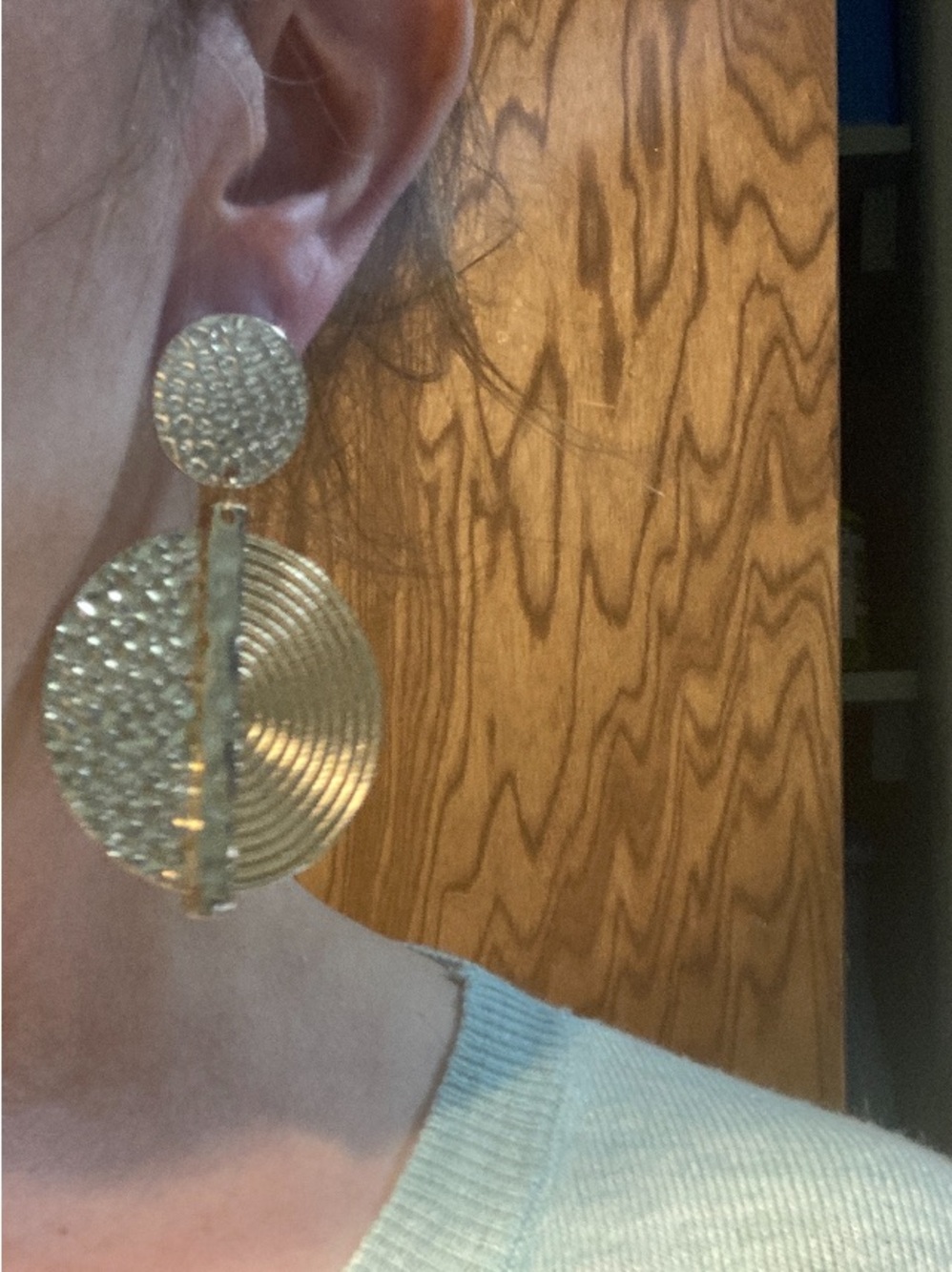 Large gold toned statement dangle earrings